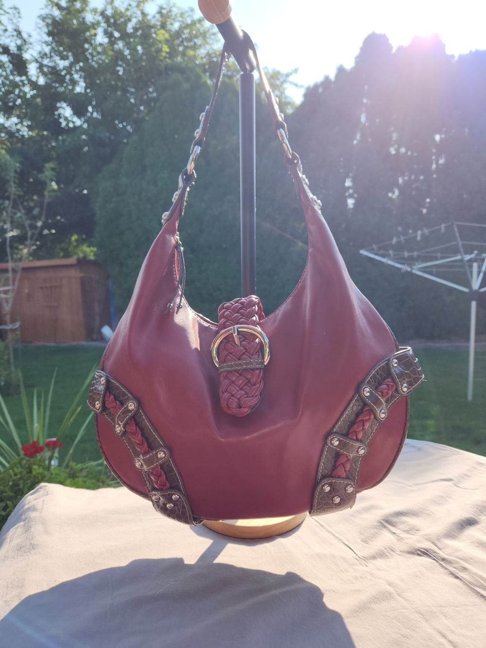 Pritzi Red Braided Accent Hobo Bag